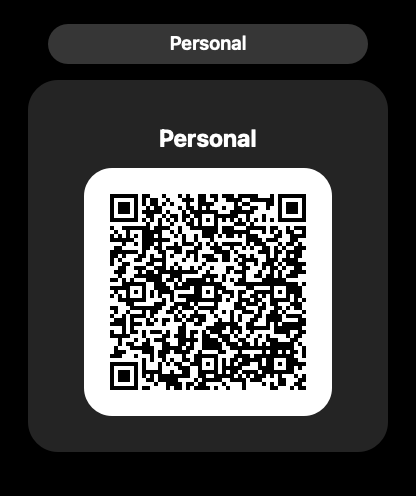 QontactR Apple Watch screen showing a contact QR code for quick sharing.